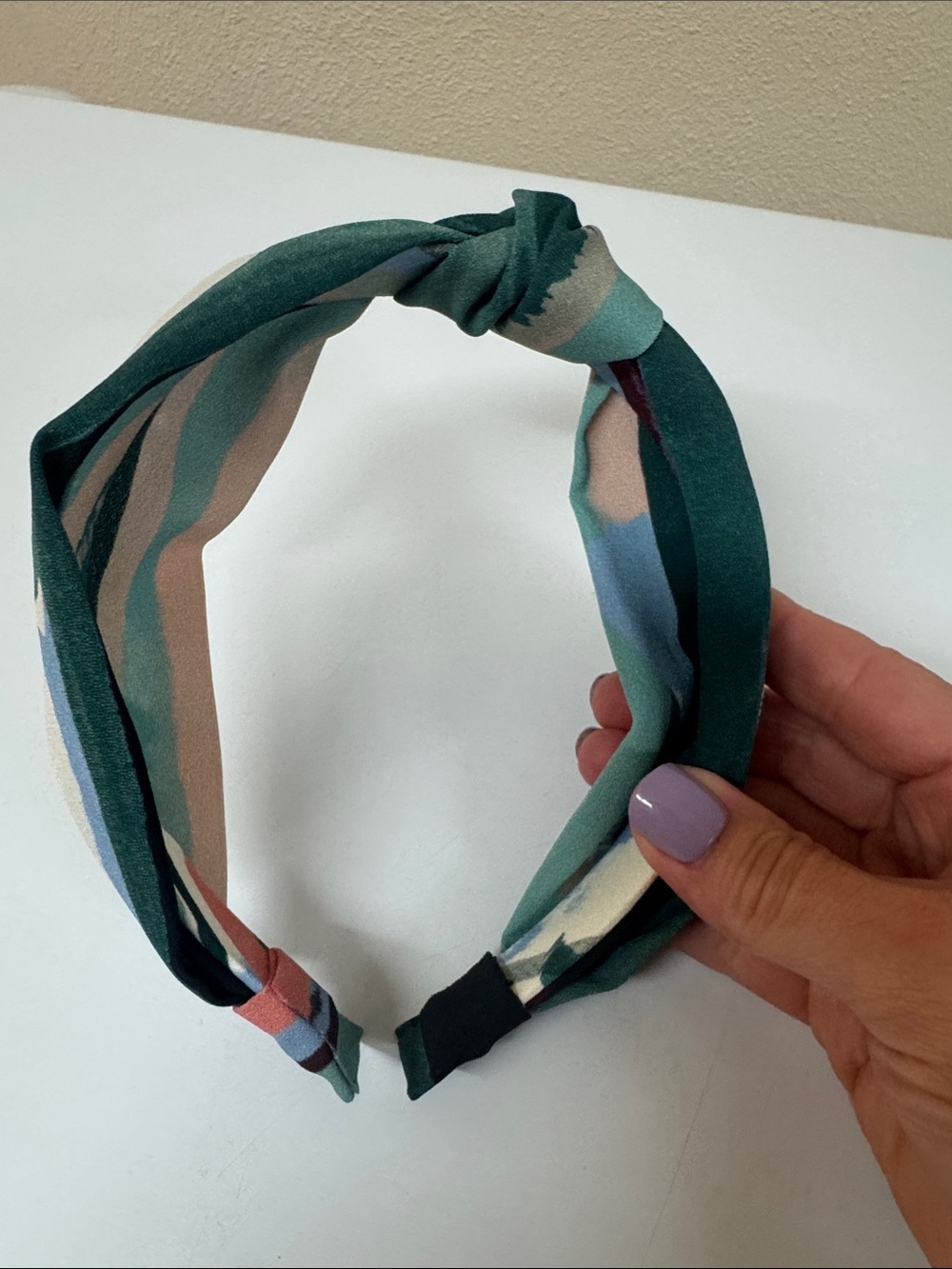 Anthropologie Teal Knotted Patterned Headband with Cream & Blush Accents